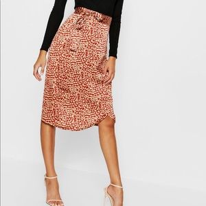 NEW leopard satin midi skirt